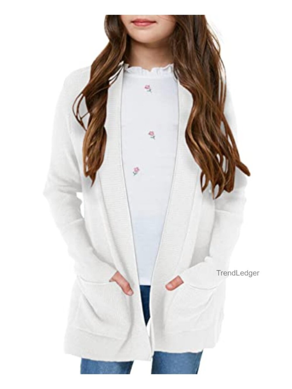 Girls Open Front Knit Cardigan Oversized Sweater with Pockets